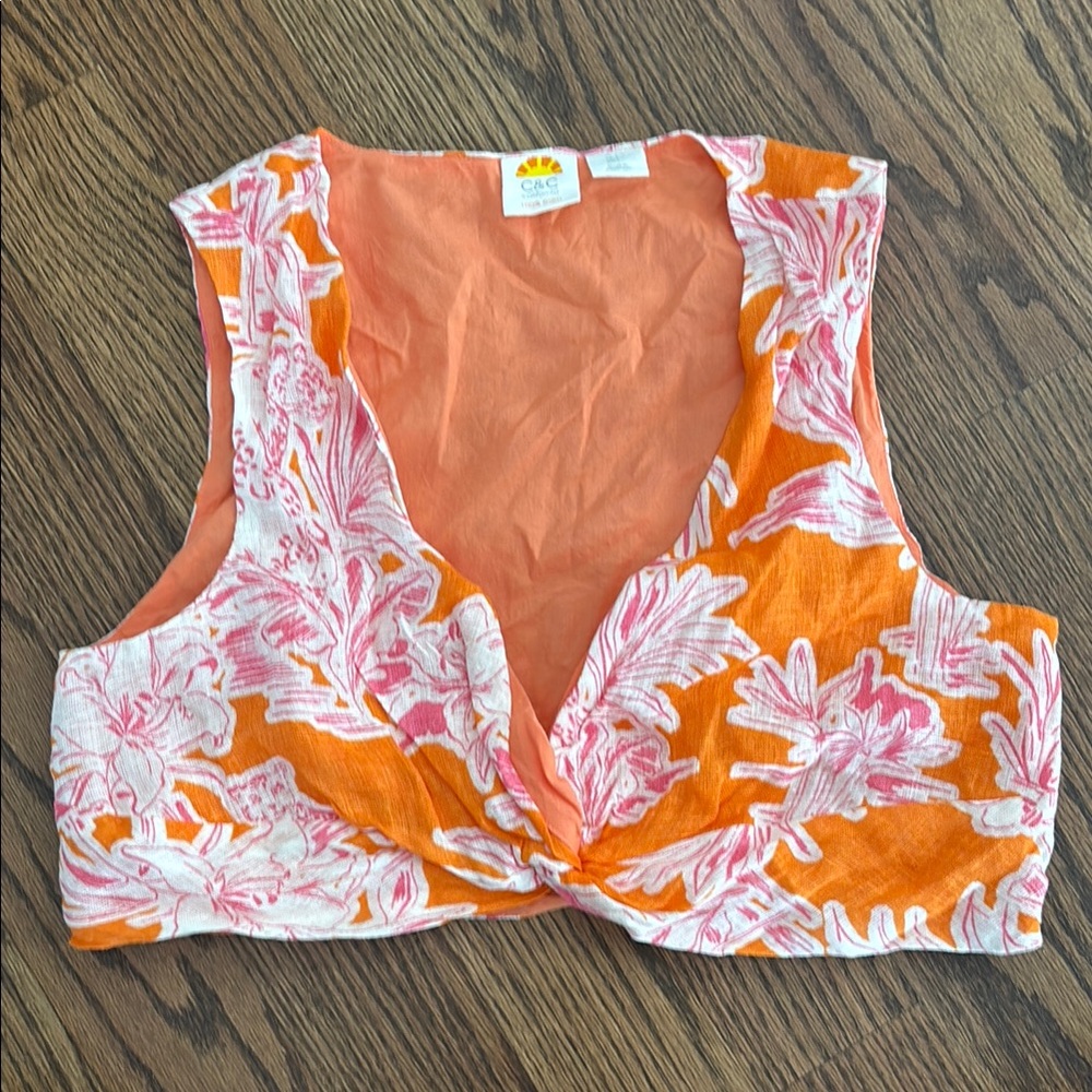 Orange and Pink Floral Linen Top